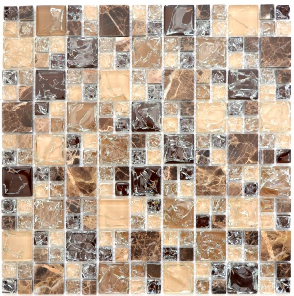 Piastrella di mosaico dipinta a mano traslucida marrone scuro combinazione di vetro mosaico Pietra di cristallo emperador scuro MOS87-K1455_m