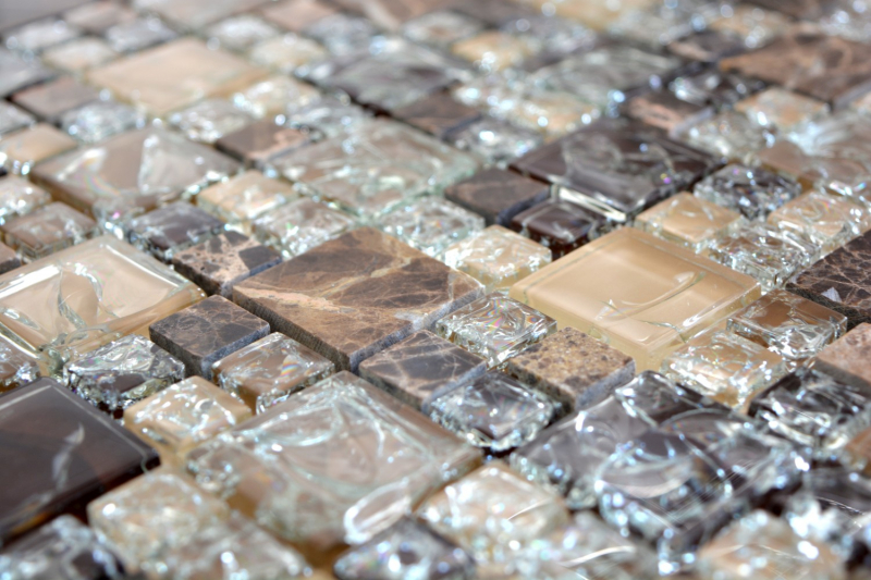 Piastrella di mosaico dipinta a mano traslucida marrone scuro combinazione di vetro mosaico Pietra di cristallo emperador scuro MOS87-K1455_m