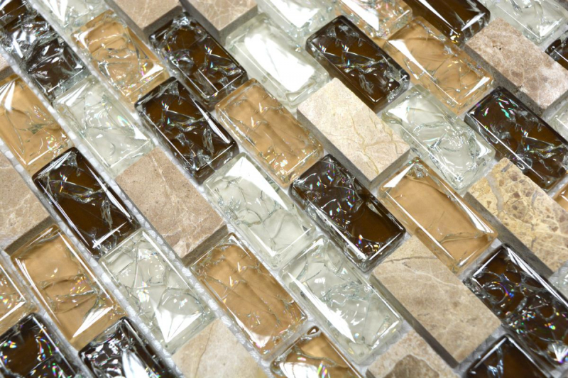 Piastrella di mosaico decorata a mano Backsplash di piastrelle beige chiaro traslucido Brick Mosaico di vetro Pietra di cristallo emperador light MOS87-B1153_m