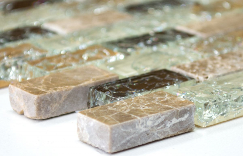 Piastrella di mosaico decorata a mano Backsplash di piastrelle beige chiaro traslucido Brick Mosaico di vetro Pietra di cristallo emperador light MOS87-B1153_m