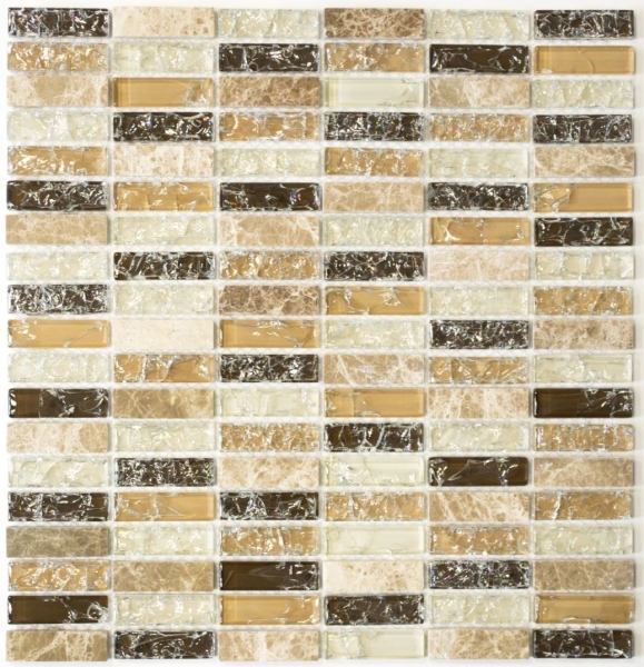 Piastrelle di mosaico rettangolare vetro mosaico rotto vetro marmo pietra marrone chiaro beige crema parete bagno cucina WC - MOS87-S1253