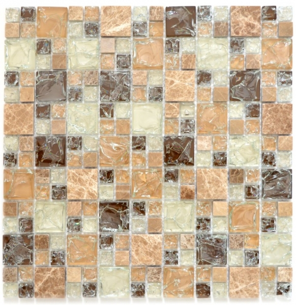 Piastrella di mosaico dipinta a mano traslucida marrone chiaro combinazione di mosaico di vetro Pietra di cristallo emperador light MOS87-K1453_m