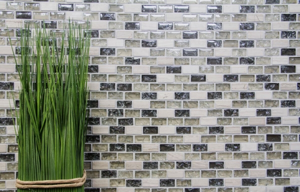 Piastrella di mosaico dipinta a mano Backsplash traslucido grigio-verde Mosaico in vetro mattone Pietra di cristallo grigio-verde MOS87-B1152_m