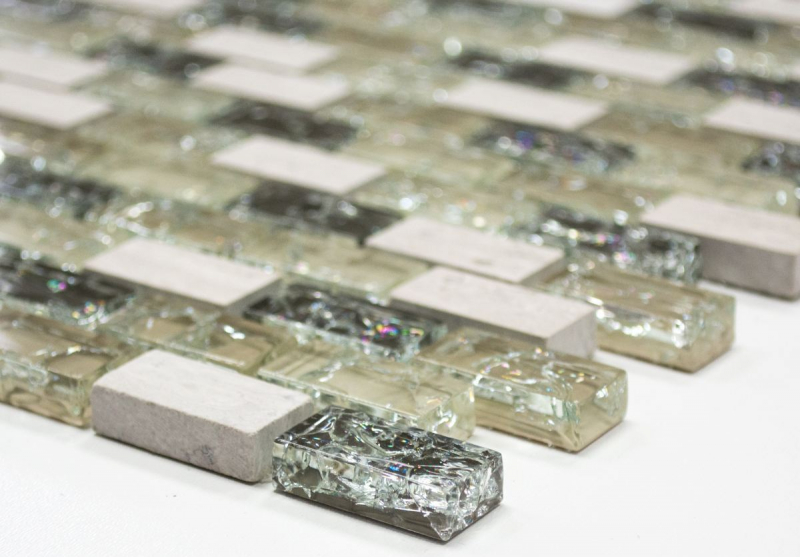 Piastrella di mosaico dipinta a mano Backsplash traslucido grigio-verde Mosaico in vetro mattone Pietra di cristallo grigio-verde MOS87-B1152_m