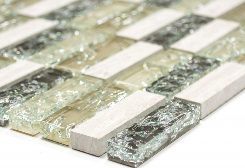 Piastrella di mosaico dipinta a mano Aste traslucide grigio-verde Mosaico di vetro Pietra di cristallo grigio-verde MOS87-S1252_m