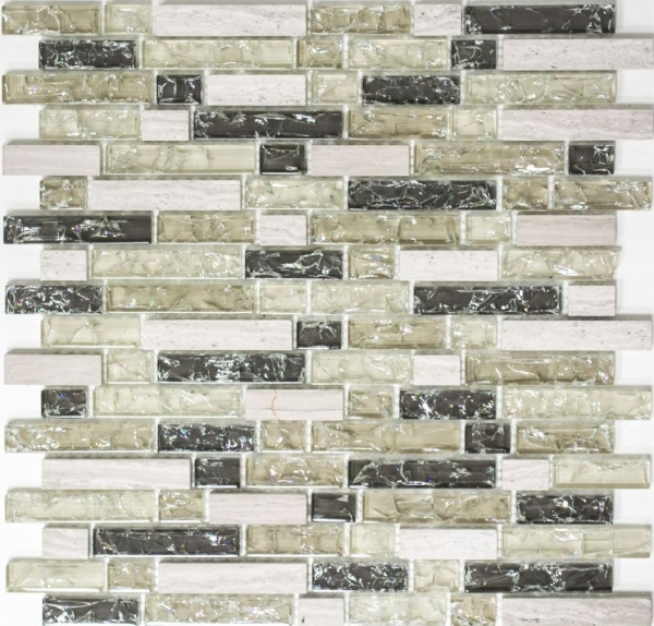 Piastrella di mosaico campionata a mano Rivestimento traslucido grigio-verde Mosaico di vetro composito Pietra di cristallo grigio-verde MOS87-V1352_m