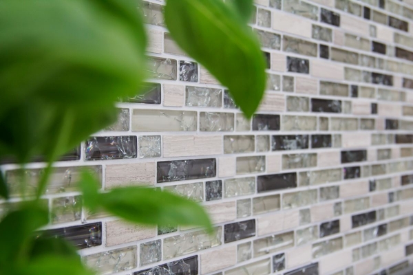 Piastrella di mosaico campionata a mano Rivestimento traslucido grigio-verde Mosaico di vetro composito Pietra di cristallo grigio-verde MOS87-V1352_m