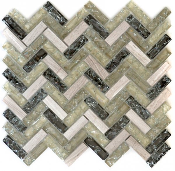 Piastrella di mosaico dipinta a mano Mosaico di vetro traslucido grigio-verde a spina di pesce Pietra di cristallo grigio-verde MOS87HB-0552_m