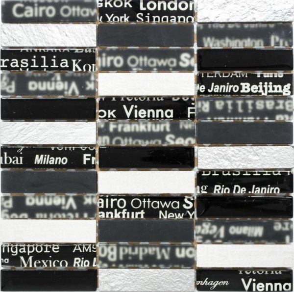 Mosaico rettangolare in vetro Urban Feeling vetro smerigliato nero bianco argento cucina splashback bagno - MOS87-39