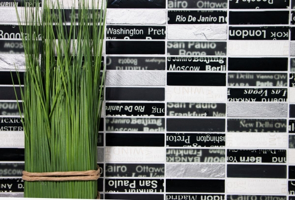 Mosaico rettangolare in vetro Urban Feeling vetro smerigliato nero bianco argento cucina splashback bagno - MOS87-39