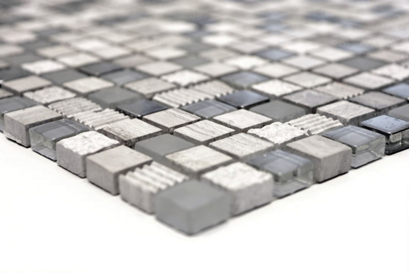 Piastrella di mosaico dipinta a mano Backsplash di piastrelle Traslucido grigio chiaro argento Mosaico di vetro Pietra di cristallo EP grigio chiaro argento MOS92-HQ10_m