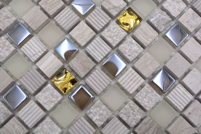 Mosaico di vetro in pietra naturale tessere di mosaico grigio chiaro crema oro marmo struttura cucina piastrelle bagno - MOS92-HQ12
