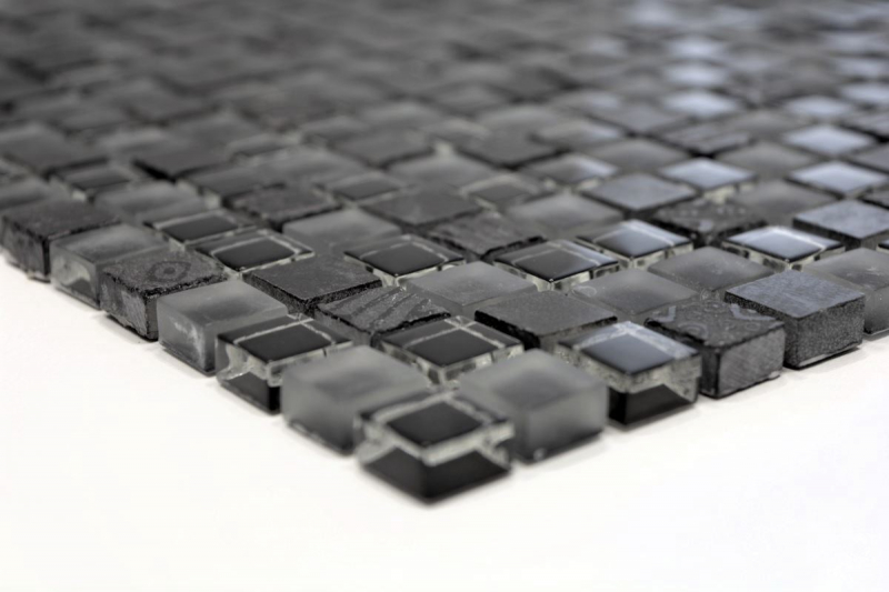 Mosaico di vetro in pietra naturale piastrelle grigio scuro nero vetro smerigliato rilievo marmo piastrelle backsplash - MOS83-HQ19
