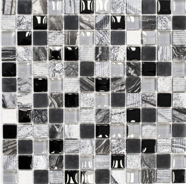 Piastrella di mosaico dipinta a mano Backsplash di piastrelle Traslucido grigio nero Mosaico di vetro Pietra di cristallo EP grigio nero argento MOS83-HQ24_m