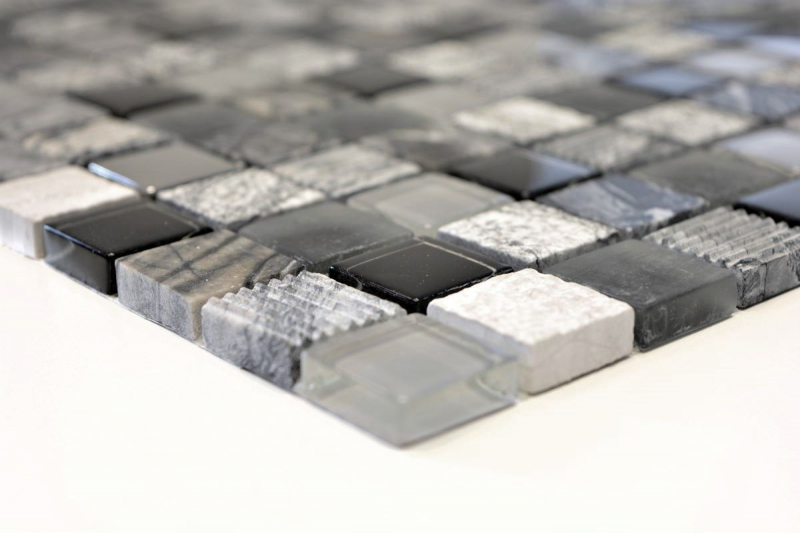 Piastrella di mosaico dipinta a mano Backsplash di piastrelle Traslucido grigio nero Mosaico di vetro Pietra di cristallo EP grigio nero argento MOS83-HQ24_m