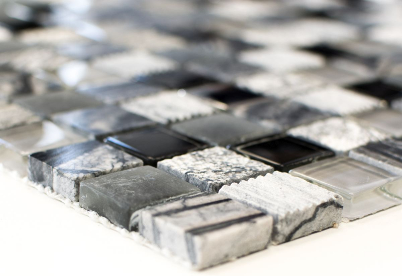 Piastrella di mosaico dipinta a mano Backsplash di piastrelle Traslucido grigio nero Mosaico di vetro Pietra di cristallo EP grigio nero argento MOS83-HQ24_m