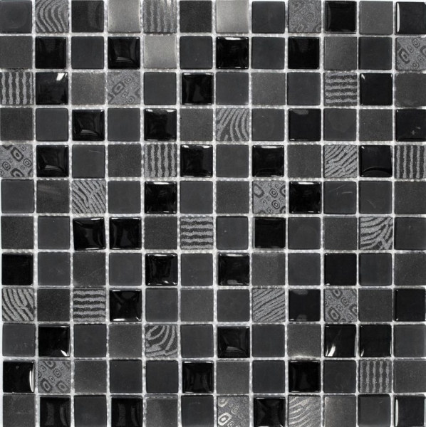 Piastrella di mosaico dipinta a mano Backsplash di piastrelle Traslucido grigio scuro nero Mosaico di vetro Pietra di cristallo Rilievo grigio scuro nero MOS83-HQ29_m