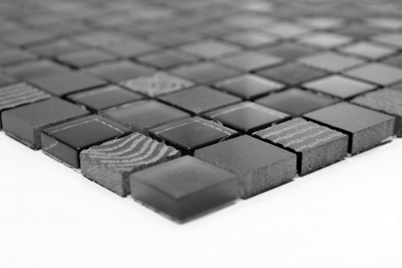 Piastrella di mosaico dipinta a mano Backsplash di piastrelle Traslucido grigio scuro nero Mosaico di vetro Pietra di cristallo Rilievo grigio scuro nero MOS83-HQ29_m