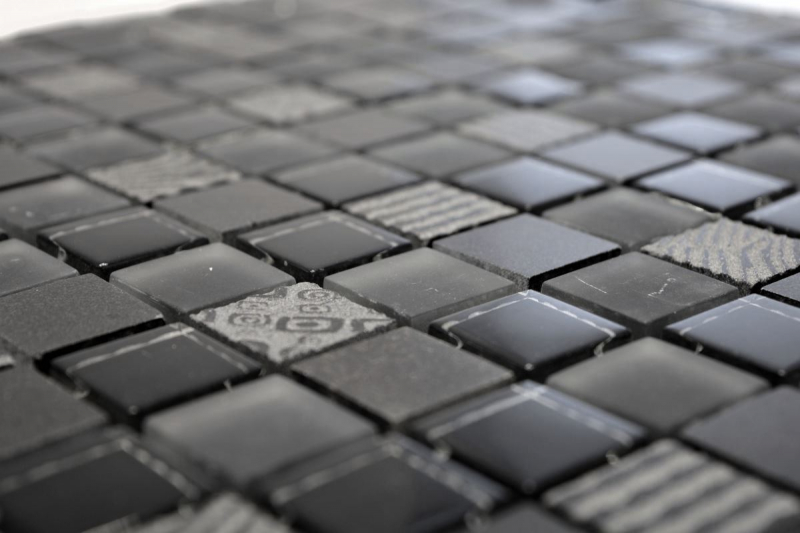 Piastrella di mosaico dipinta a mano Backsplash di piastrelle Traslucido grigio scuro nero Mosaico di vetro Pietra di cristallo Rilievo grigio scuro nero MOS83-HQ29_m