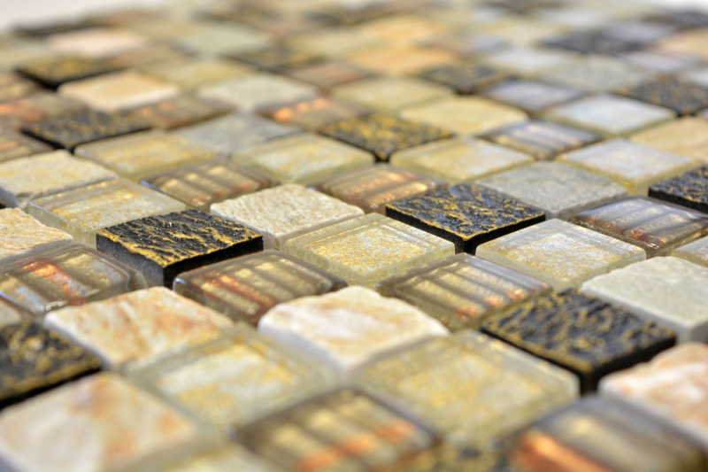 Piastrella di mosaico dipinta a mano Backsplash di piastrelle Traslucido oro marrone Mosaico di vetro Pietra di cristallo texture oro marrone MOS83-CR17_m