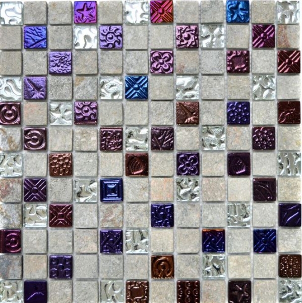 Piastrella di mosaico decorata a mano Backsplash di piastrelle Grigio traslucido Mosaico di vetro Design in pietra di cristallo Grigio quarzite MOS83-CR37_m