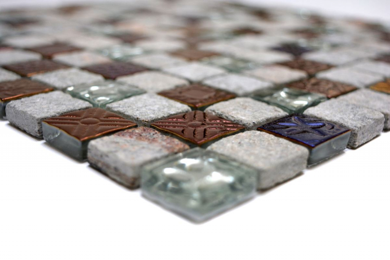 Piastrella di mosaico decorata a mano Backsplash di piastrelle Grigio traslucido Mosaico di vetro Design in pietra di cristallo Grigio quarzite MOS83-CR37_m