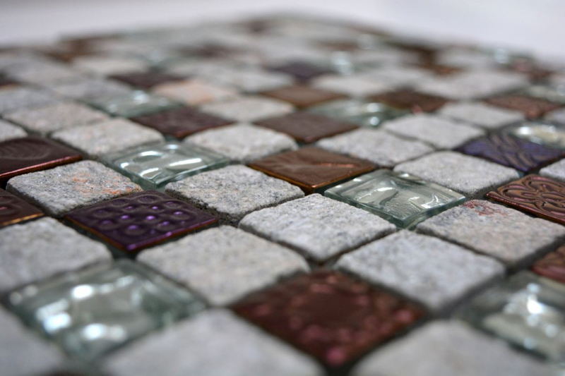 Piastrella di mosaico decorata a mano Backsplash di piastrelle Grigio traslucido Mosaico di vetro Design in pietra di cristallo Grigio quarzite MOS83-CR37_m