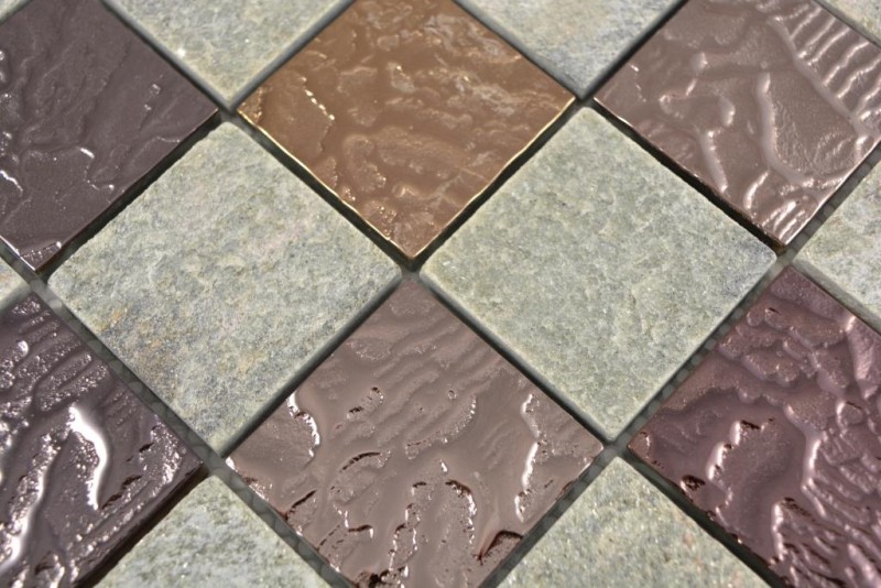 Mosaico rustico in pietra naturale mosaico di vetro quarzite grigio antracite marrone rame piastrella per cucina specchio bagno WC - MOS88-CR73