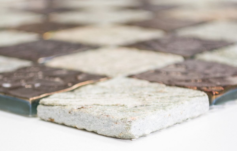 Piastrella di mosaico dipinta a mano Backsplash di piastrelle Grigio traslucido Mosaico di vetro Design in pietra di cristallo Grigio quarzite MOS88-CR73_m