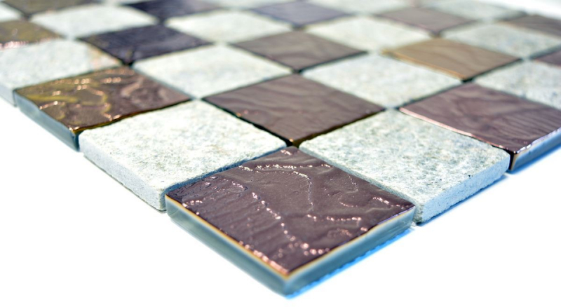 Piastrella di mosaico dipinta a mano Backsplash di piastrelle Grigio traslucido Mosaico di vetro Design in pietra di cristallo Grigio quarzite MOS88-CR73_m
