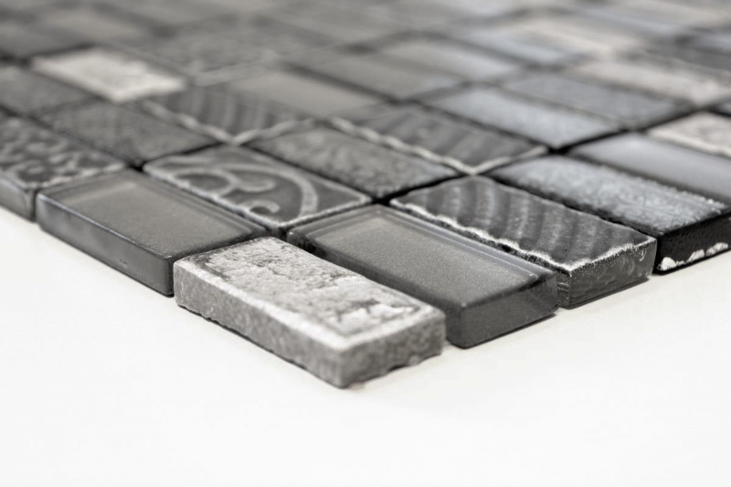 Piastrelle rettangolari in vetro mosaico pietra retrò argento antracite struttura rivestimento cucina piastrelle WC - MOS83-CRS2