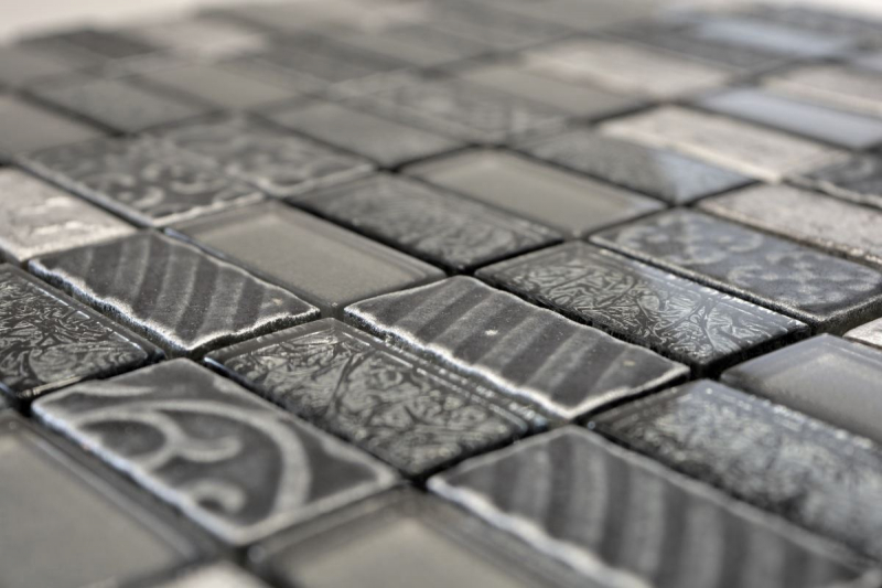Piastrelle rettangolari in vetro mosaico pietra retrò argento antracite struttura rivestimento cucina piastrelle WC - MOS83-CRS2