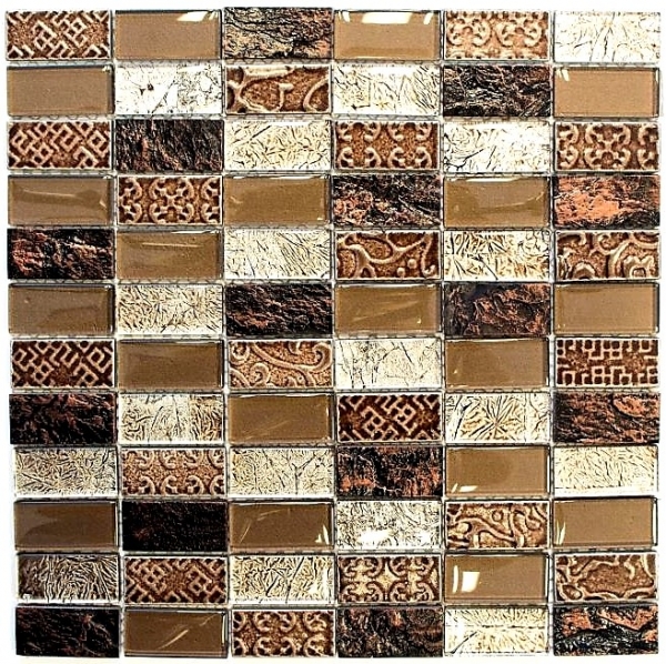Piastrella di mosaico decorata a mano Backsplash di piastrelle Marrone traslucido Rettangolo Mosaico di vetro Pietra di cristallo Marrone retrò MOS83-CRS6_m