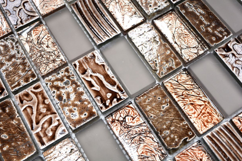 Piastrella di mosaico decorata a mano Backsplash di piastrelle Marrone traslucido Rettangolo Mosaico di vetro Pietra di cristallo Marrone retrò MOS83-CRS6_m