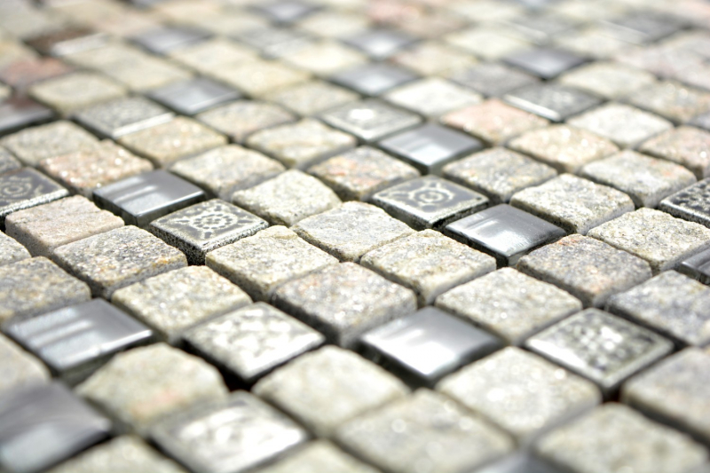 Piastrella di mosaico Mosaico di vetro grigio traslucido Pietra di cristallo Quarzite grigia resinata MOS92-02M7_f