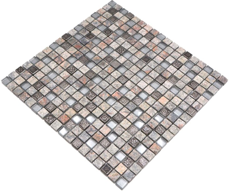 Mosaico in vetro pietra naturale mosaico piastrelle grigio antracite beige resina quarzite cucina parete bagno - MOS92-02M7