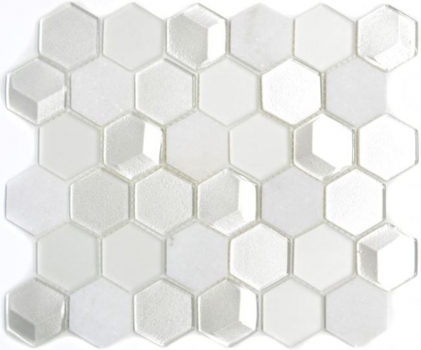 Pietra naturale vetro mosaico tessere esagonali bianco antico bianco crema bianco madreperla backsplash rivestimento bagno - MOS11D-HXN11