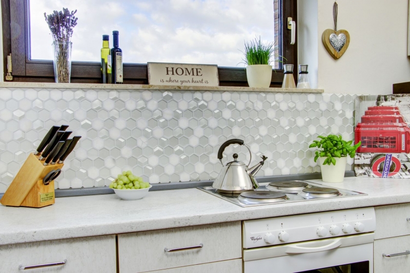 Pietra naturale vetro mosaico tessere esagonali bianco antico bianco crema bianco madreperla backsplash rivestimento bagno - MOS11D-HXN11