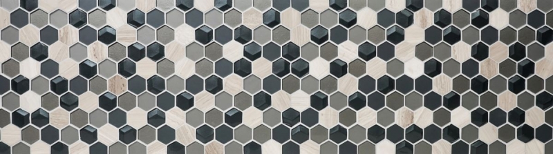 Pietra naturale vetro mosaico tessere esagonali antracite grigio chiaro grigio strisce piastrelle backsplash rivestimento bagno - MOS11D-22