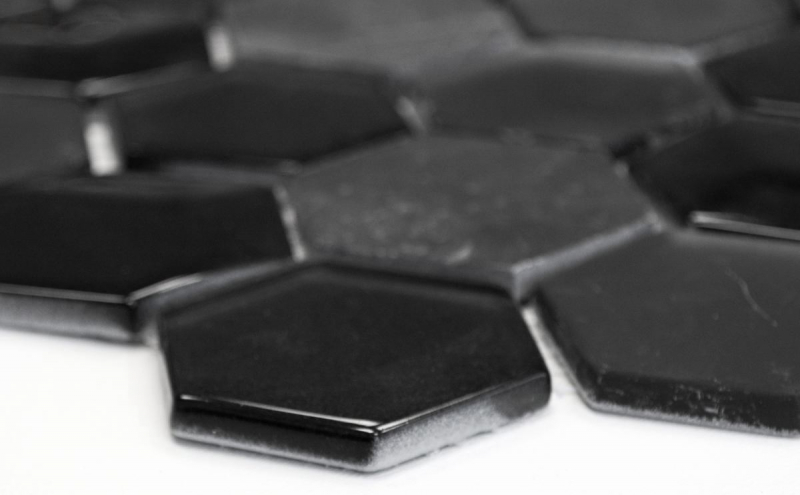 Piastrella di mosaico decorata a mano Backsplash di piastrelle Nero traslucido Mosaico di vetro esagonale Pietra di cristallo 3D nero MOS11D-33_m