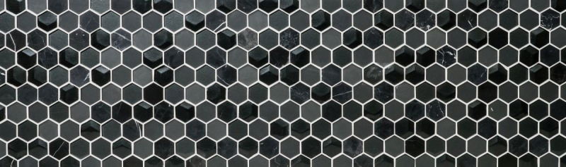 Piastrella di mosaico decorata a mano Backsplash di piastrelle Nero traslucido Mosaico di vetro esagonale Pietra di cristallo 3D nero MOS11D-33_m