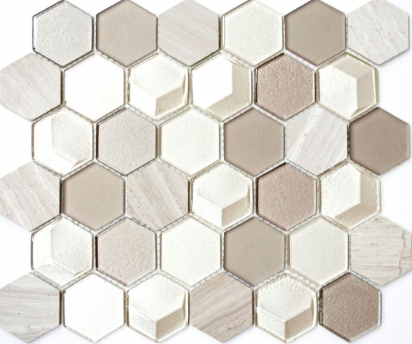 Piastrella di mosaico dipinta a mano Backsplash di piastrelle grigio chiaro traslucido Mosaico di vetro esagonale Pietra di cristallo 3D grigio chiaro MOS11D-44_m