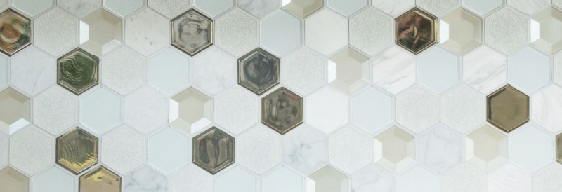 Mosaico di vetro esagonale in pietra naturale piastrelle di marmo bianco specchio vetro piastrelle splashback muro cucina - MOS11E-66