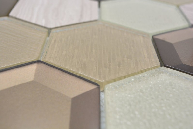 Mosaico di vetro esagonale in pietra naturale beige crema bronzo marmo alzatina parete bagno WC - MOS11E-77