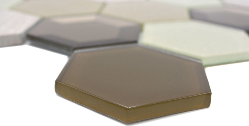 Mosaico di vetro esagonale in pietra naturale beige crema bronzo marmo alzatina parete bagno WC - MOS11E-77