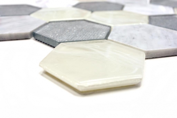 Piastrella di mosaico Traslucido grigio argento Mosaico di vetro esagonale Pietra di cristallo grigio argento MOS11E-88_f