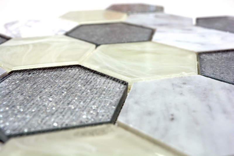 Piastrella di mosaico Traslucido grigio argento Mosaico di vetro esagonale Pietra di cristallo grigio argento MOS11E-88_f