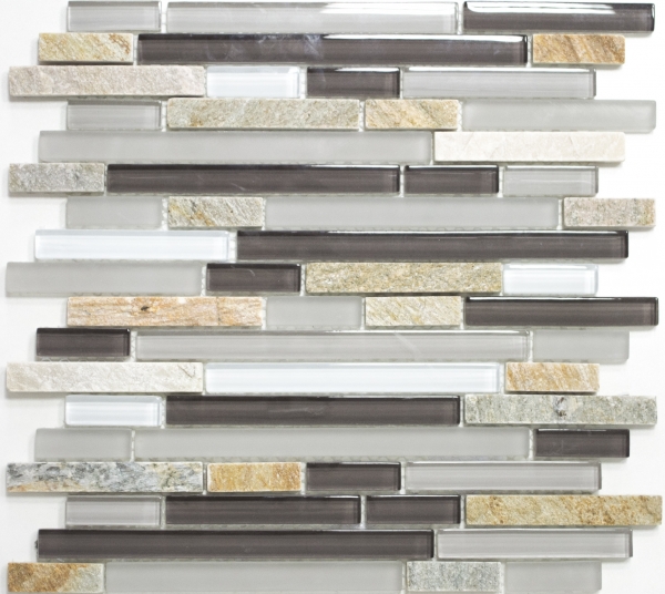 Piastrella di mosaico dipinta a mano Rivestimento traslucido grigio marrone Mosaico di vetro composito Pietra di cristallo grigio marrone MOS86-0202_m