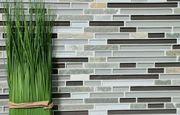 Piastrella di mosaico dipinta a mano Rivestimento traslucido grigio marrone Mosaico di vetro composito Pietra di cristallo grigio marrone MOS86-0202_m