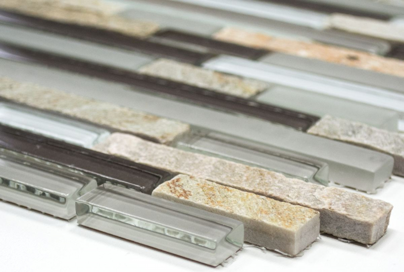 Piastrella di mosaico dipinta a mano Rivestimento traslucido grigio marrone Mosaico di vetro composito Pietra di cristallo grigio marrone MOS86-0202_m